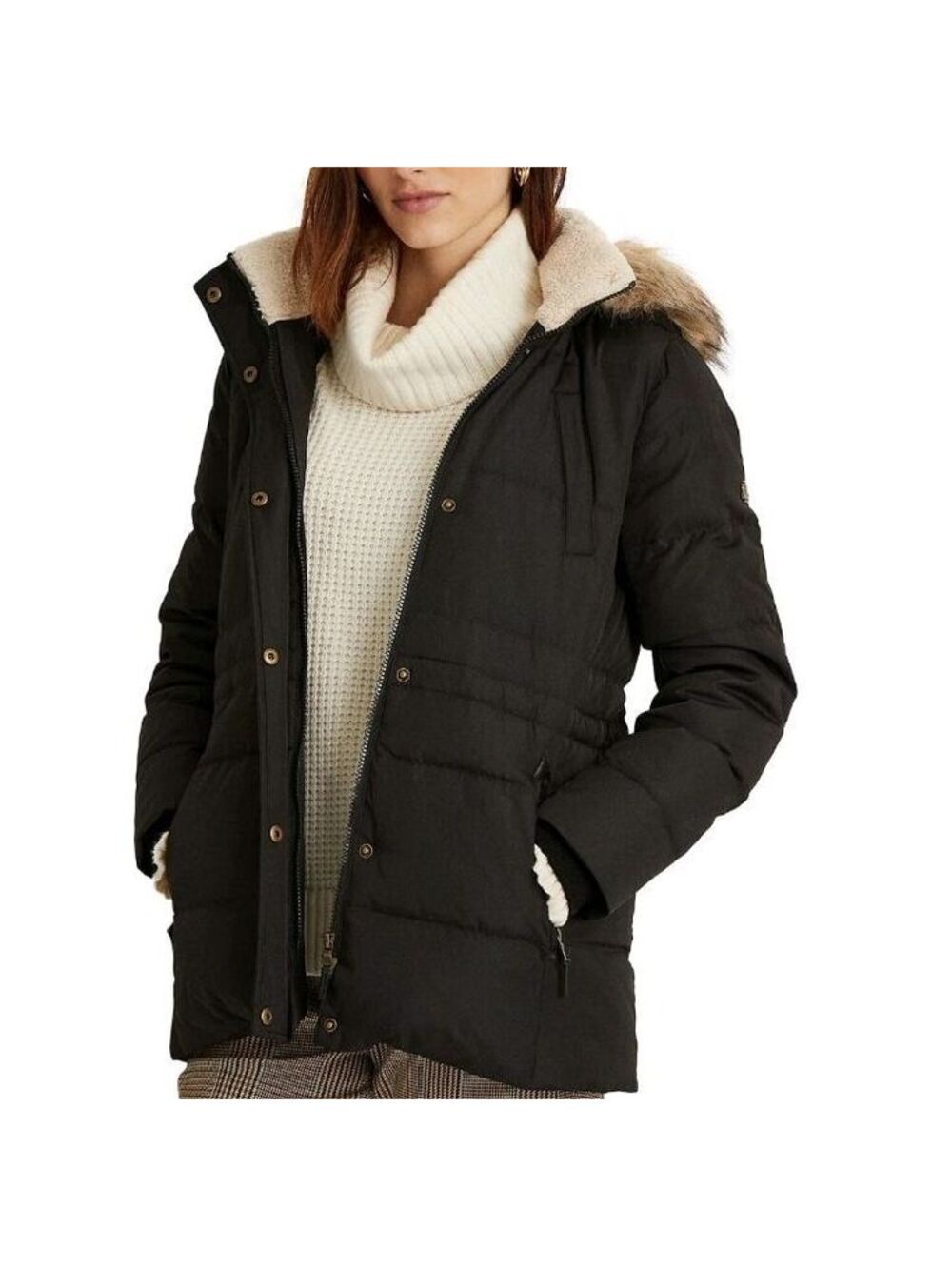 Size S - Lauren Ralph Lauren Fur-Trim Hooded Down Black Jacket $360